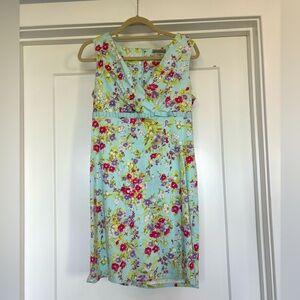 Faded Glory Cottage Blue Floral Knee Length Stretch Sleeveless Shift Dress Sz 10